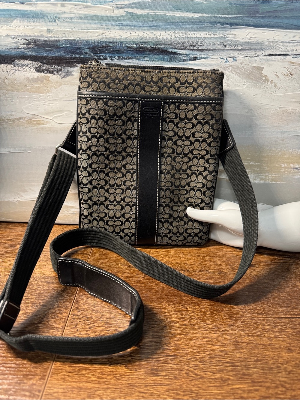 Coach Brown and Black Signature Crossbody Bag